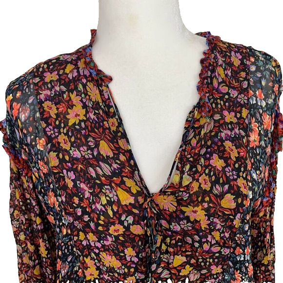 Anthropologie Helene Floral Ruffle Trim Boho Tunic Dress Size Small Oversized - Picture 4 of 12